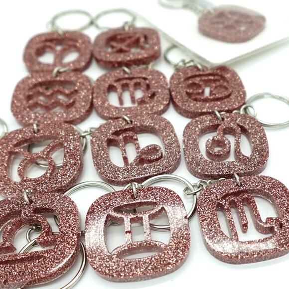Rose Glitter Gold ZODIAC Charm Keychain - Picture 8 of 11